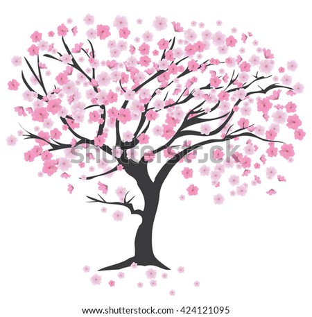 Vector Illustration Cherry Tree Blossom Stock Vector 424121095