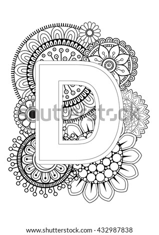 Doodle Floral Letters Coloring Book For Adult Mandala And Sunflower ABC Isolated