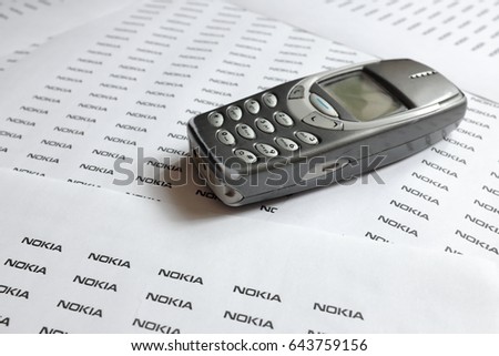 Prague, Czech Republic - May 20: the old Nokia 3310 on May 20, 2017 in Prague, Czech Republic.