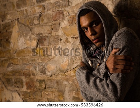 Addict, breaking, pain, depression, drama, illness. Drug addict looking dependent from different types of drugs. Drugs concept.