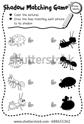 worksheets preschool matching for shadow Matching Stock Insect Vector Bug Game Animals Shadow