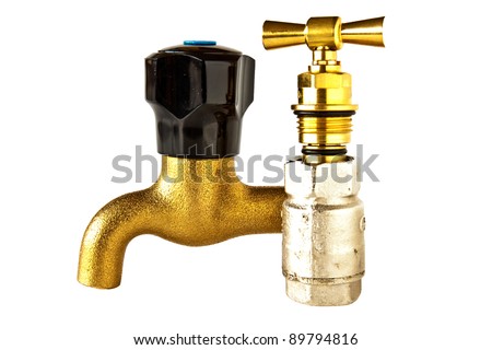 Plumbing Parts Of Brass And Stainless Steel On A White Background Plumbing Parts Of Brass And Stainless Steel On A White Background
