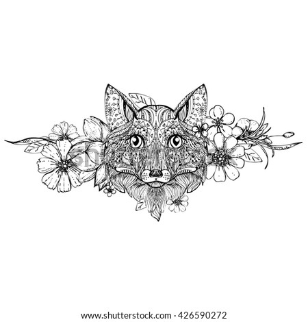 Tattoo Portrait Wild Fox Handpainted Black Stock Illustration 273041333 ...