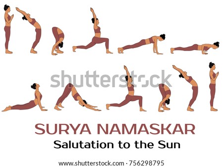 Yoga Complex Salutation Sun Colored Illustration Stock Vector 756298795 