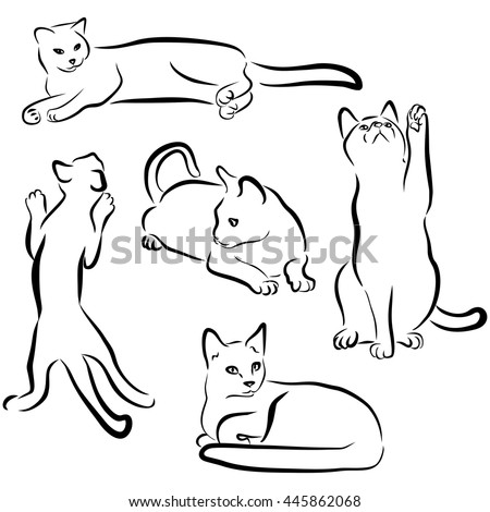 Vector Cats Silhouettes Collection Isolated On Stock Vector 445862068 