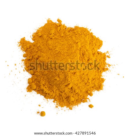 Turmeric (Curcuma) powder isolated on white background. Curry powder.