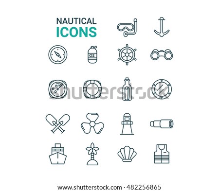 Collection Outline Nautical Icon Stock Vector 482256865 - Shutterstock