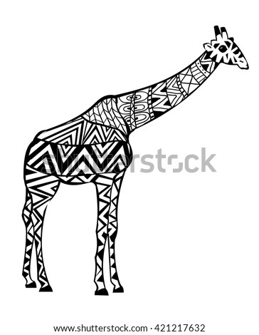 hand drawn coloring pages giraffe zentangle stock vector 421217632