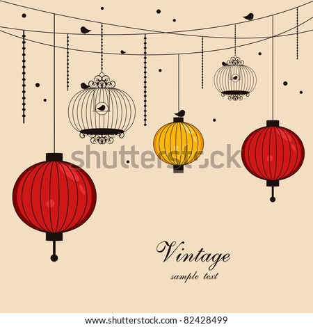 hanging lanterns and birdcages with space for text