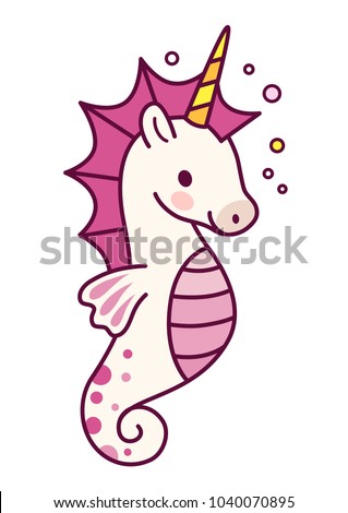 Cute Unicorn Sea Horse Vector Cartoon Stock Vector 1040070895 ...