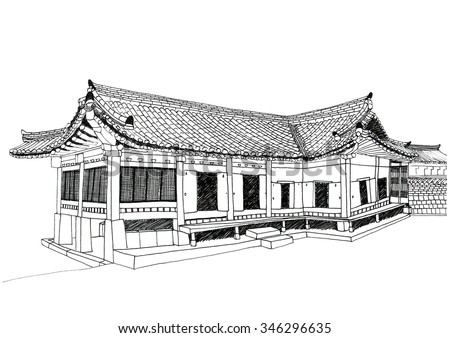 Hand Drawn Korean  Traditional Building Known Stock Illustration 346296635 Shutterstock