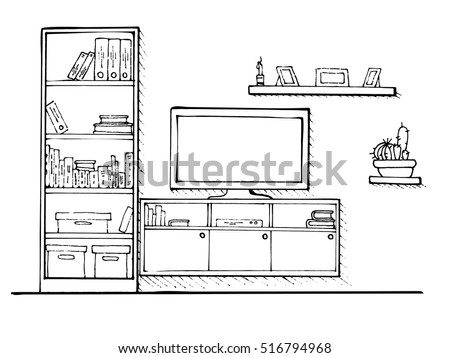 Hand Drawn Sketch Linear Sketch Interior Stock Vector ...