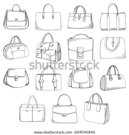 Set Outlines Ladies Fashion Handbagsline Handbags Stock Vector ...