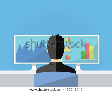 back of a business man sitting working on system concept
