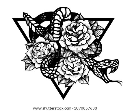 Download Tattoo Rose Snake Traditional Black Dot Stock Vector ...