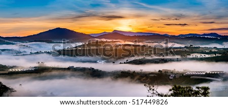 Amazing sunrise in Golden Hill , Golden Valley in Da Lat City, Famous View In Da Lat City Da Lat is highland city fog in the morning. Da Lat is one of the beautiful and the famous city in Viet Nam.