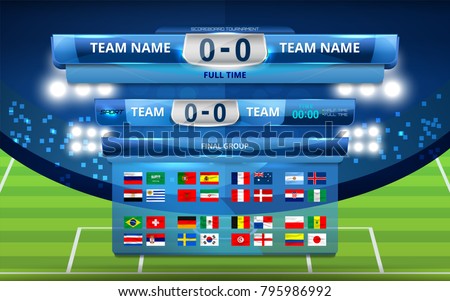 Vector illustration Set of National Flag with Scoreboard Broadcast and Lower Thirds Template for Football tournament