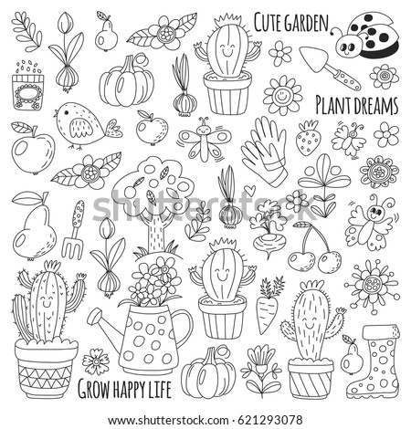 Download Cute Vector Garden Birds Cactus Plants Stock Vector ...