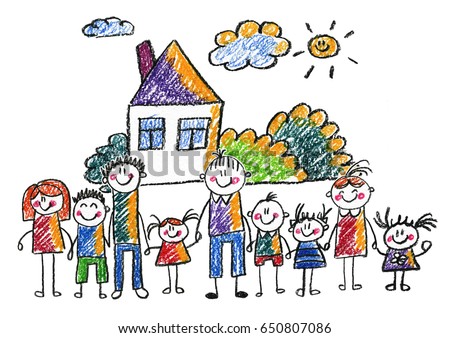 Crayon Drawing Happy Family Made By Stock Photo 10121971 - Shutterstock