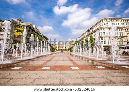 Hochiminh City, Vietnam - Dec 08, 2016: Nguyen Hue street walking in the days of the New Year. It created warm atmosphere to welcome the New Year in downtown HoChiMinh.