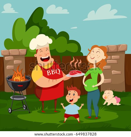 Happy Family Barbecue Party Vector Cartoon Stock Vector 649837828 ...