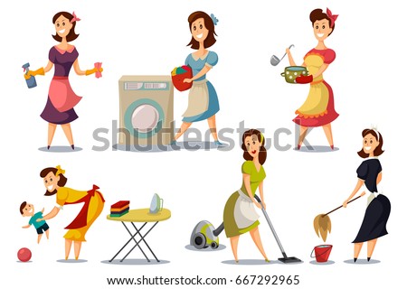 Housewives Vintage Retro Style 50s Vector Stock Vector 667292965