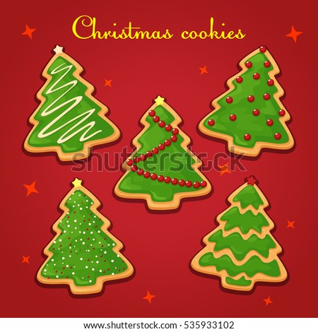 Drawing Colorful Christmas Cookies Isolated Whitegingerbread Stock