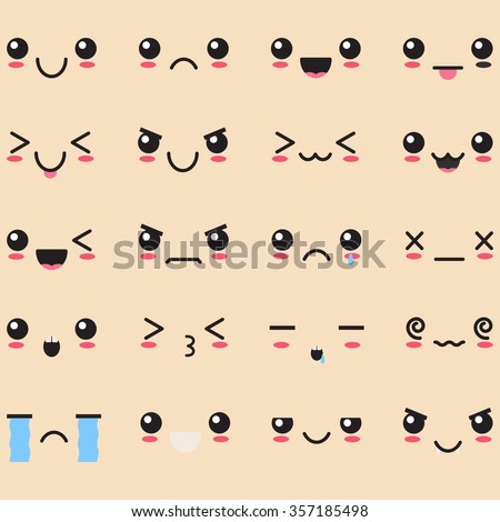  Cute  Cartoon  Face  Set Collection Stock Vector 357185498 