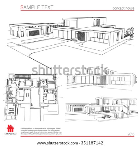 Architecture Drawing Template wireframe blueprint drawing 3d building vector stock vector Architecture Drawing Template wireframe blueprint drawing 3d building vector stock vector