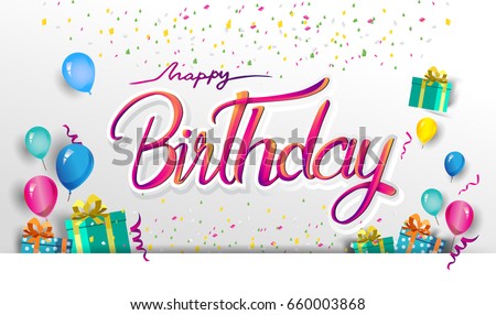  Happy  Birthday  Typography Vector Design Greeting Stock 