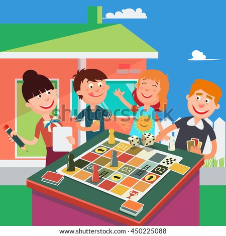 Happy Family Playing Board Game Parents And Children Vector Illustration Happy Family Playing Board Game Parents And Children Vector Illustration