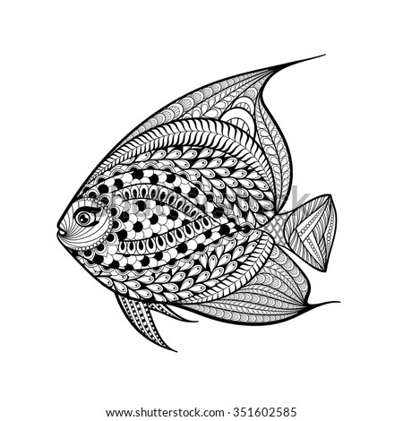 Hand Drawn Fish In Zentangle Style Patterned Animal Illustration For Adult Anti Stress Coloring Pages