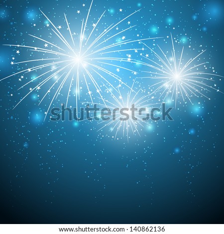 Starry fireworks on blue background