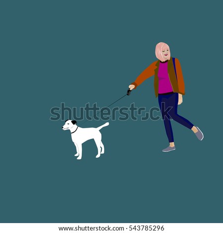 Illustration Girl Walking Dachshund Dog Cold Stock Vector 353629124 ...