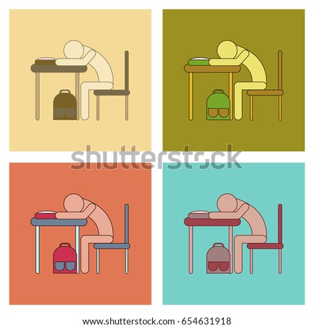 Assembly Flat Icons Student Sleeping Desk Stock Vector 654631918