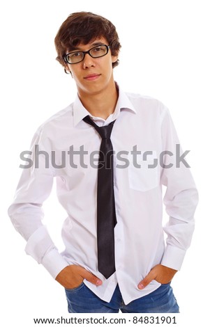 Man wearing white dress shirt standing sideways. Man wearing white dress shirt standing sideways.