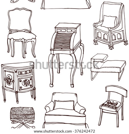 Furniture Set Hand Drawn Sketch Illustration Stock Vector 105337838 ...