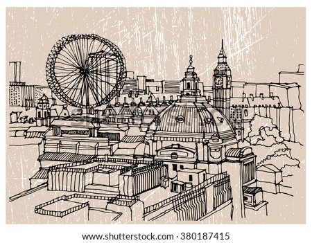 City Illustration Hand Drawn Ink Line Stock Vector 380187415 - Shutterstock