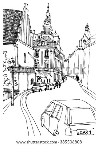 Architecture Drawing Cars scene street illustration hand drawn ink stock vector 385506808 Architecture Drawing Cars scene street illustration hand drawn ink stock vector 385506808