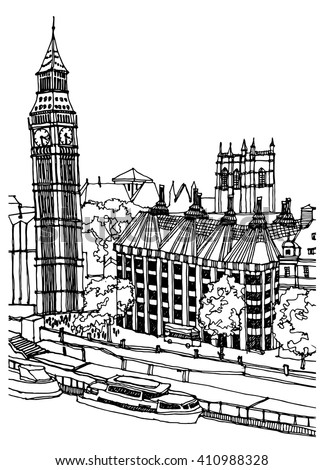 Palace Westminster London Scene Street Illustration Stock Vector ...