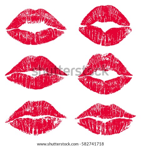 Female Lips Lipstick Kiss Print Set Stock Vector 582741718 ...
