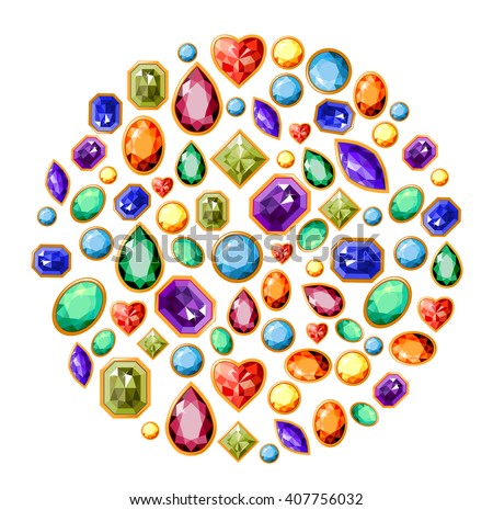 Circle made of different jewels isolated on white. Symbol for your design