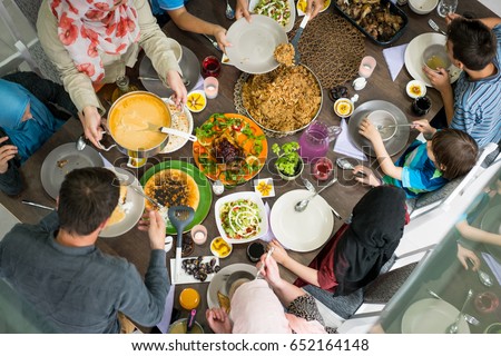 Top View Family Friends Eating Food Stock Photo 652164148 