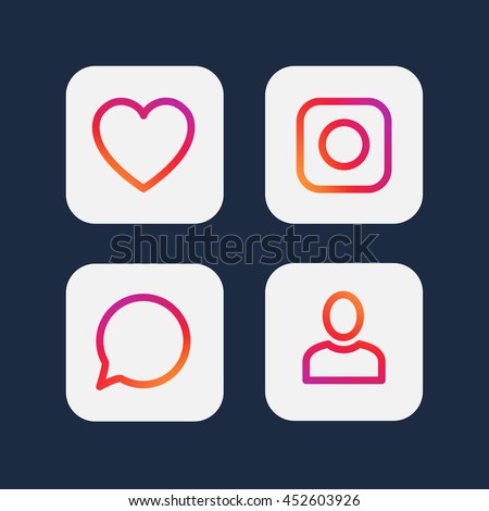 Smooth color gradient line icon template set inspried by instagram new logo. Vector illustration icons set for your social media app design project and more.
