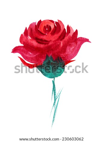 Red Rose Flower Original Watercolor Painting Stock Illustration ...