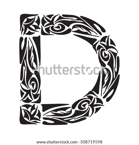 Boho Capital Letter D Vector Illustration For Coloring Page Tattoos