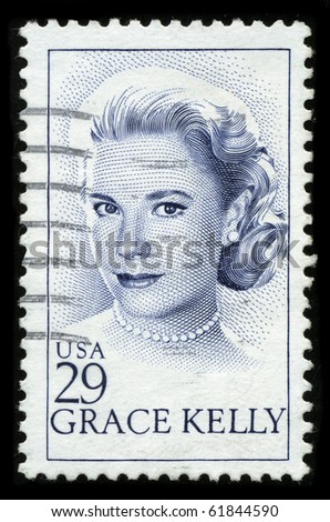 USA - CIRCA 1982: A stamp printed in USA shows image portrait Grace Patricia Kelly was an American Academy Award-winning actress and Princess consort of Monaco, circa 1982.