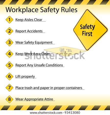 An image of a workplace safety rules chart. - stock vector