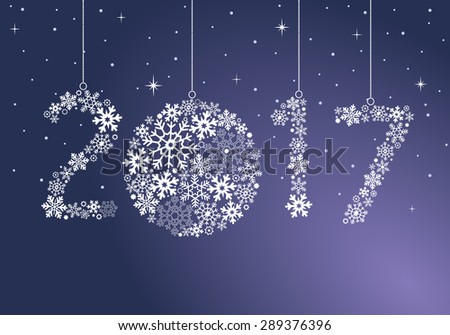 Happy New Year 2017 greeting card. Snowflake background