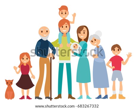 Happy Family Father Mother Grandfathergrandmother Children Stock Vector ...